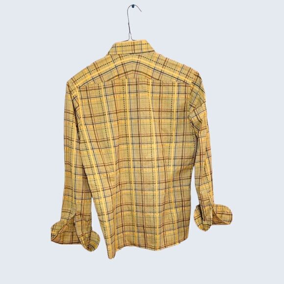 Ted Baker Plaid Button Down Dress Shirt Yellow - Picture 2 of 4